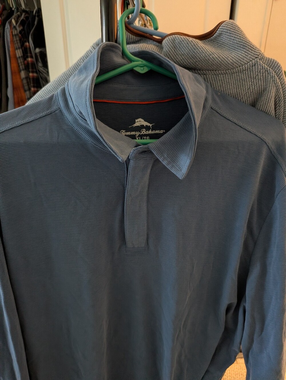 Tommy Bahama Men's Blue Textured Long Sleeve Polo Shirt Size XL / TG